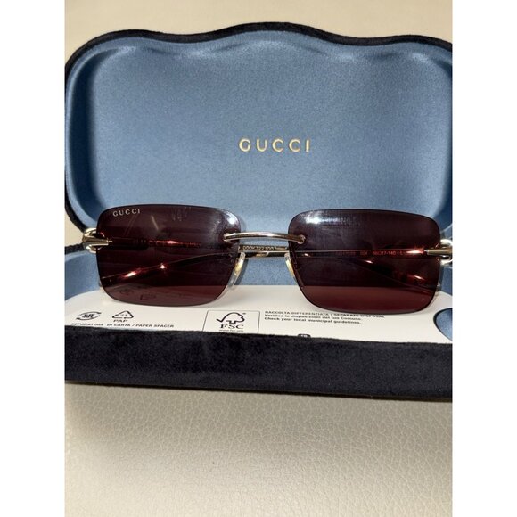 Gucci Rectangular Sunglasses in Gold & Brown New with Case Unisex - Picture 6 of 11